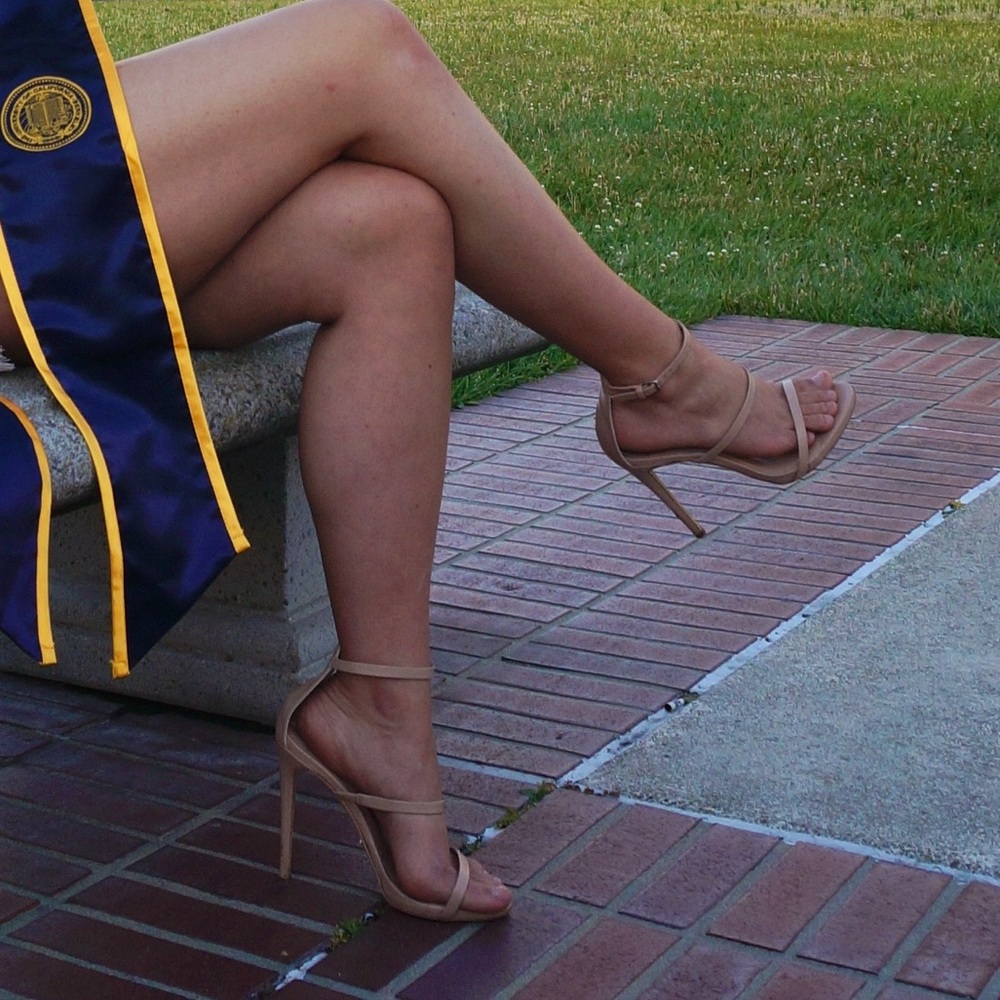 Revolve Tan Strappy Heels